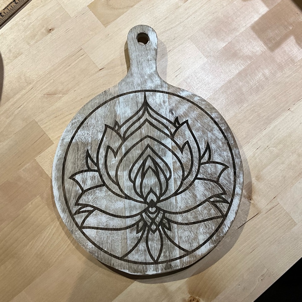 Wooden Cutting Board with Lotus Design